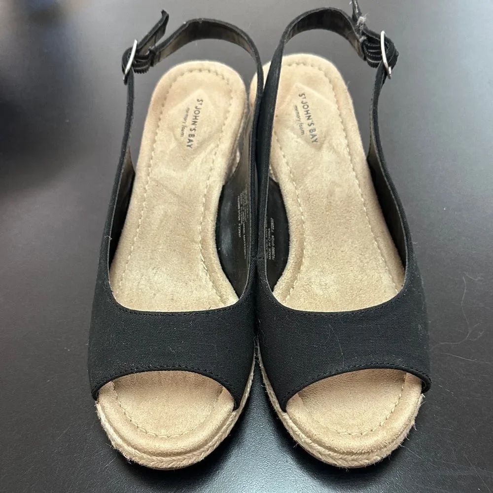 St. John's Bay Black Open-Toe Slingback Wedge Sandals